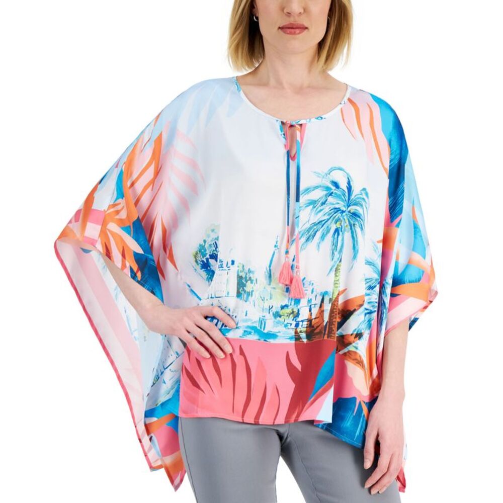 JM Collection Womens Tropical Print Poncho